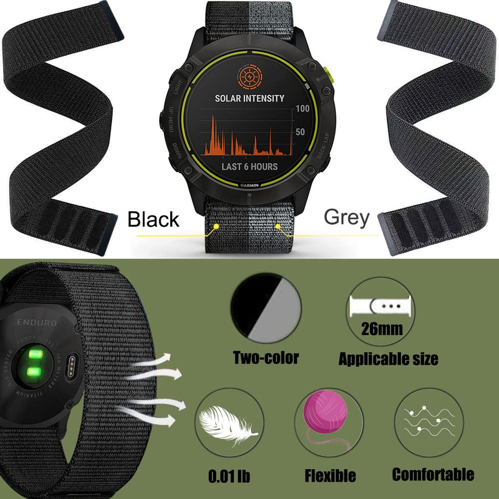 Compatible with Garmin Watch Band,26mm Woven Nylon Watch Band for Fenix 7X/Fenix 6X/6X Pro/Fenix 5X/5X Plus/Fenix 3/3HR/Tactix Charlie/Quatix 3,Tactix Bravo,D2 Charlie/Descent MK1 Smartwatches