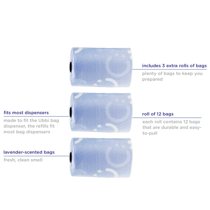 On The Go Waste Disposal Bags Refills Value Pack, Lavender Scented, 12 Roll Refills, Baby On The Go Essentials