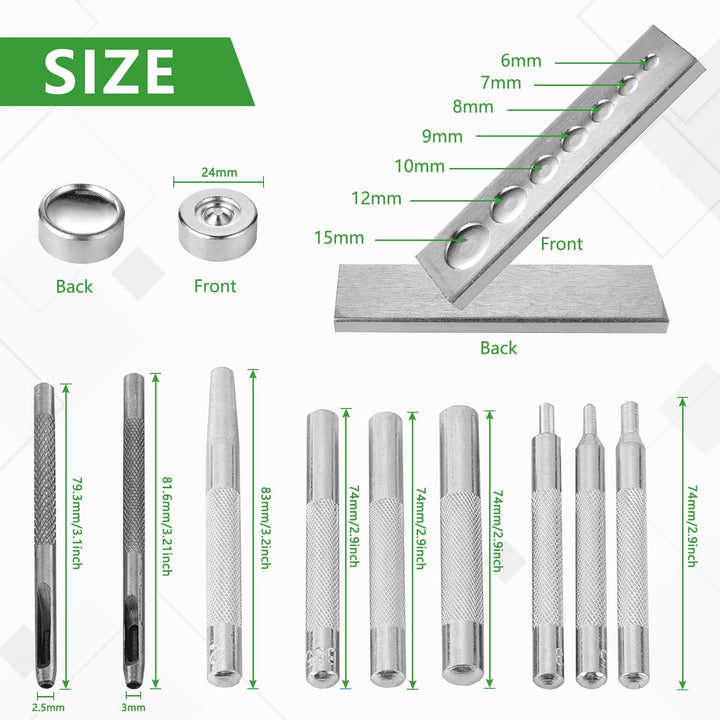 11pcs Punch Tool Punch Snap Kit, Leather Craft Snap Fastener Setter Rivet Setting Round Hole Punch Die Tools for Punch Hole and Install Rivet Button (Rivet Setter with Base)