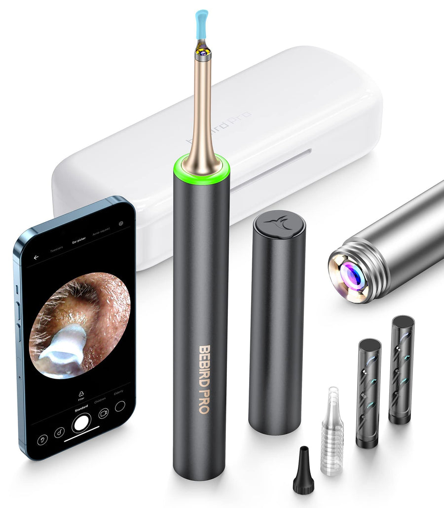 BEBIRDPRO Ear Wax Removal Cleaner with IP67 Camera, Otoscope Ear Cleaning Tool with Premium Storage Box, Earwax Cleaner with HD Camera for iOS, Android Phones T15 PRO Black, with Blackhead Vacuum