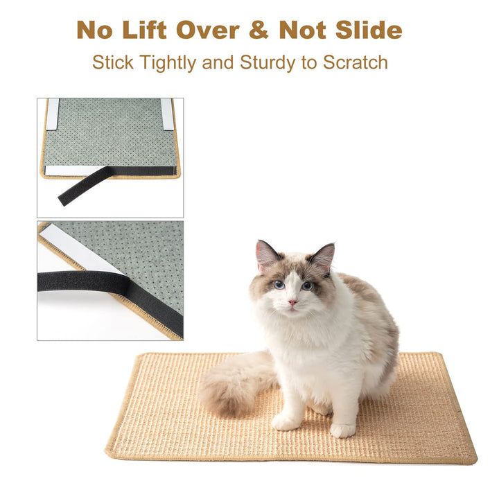 Cat Scratch Pad, 23.6 X 15.7In Cat Scratching Pad with Adhesive Hook Tape, Sisal Scratching Pads for Indoor Cats, Stick on Floor Couch as Cat Scratch Furniture Protector, Cat Wall Scratcher
