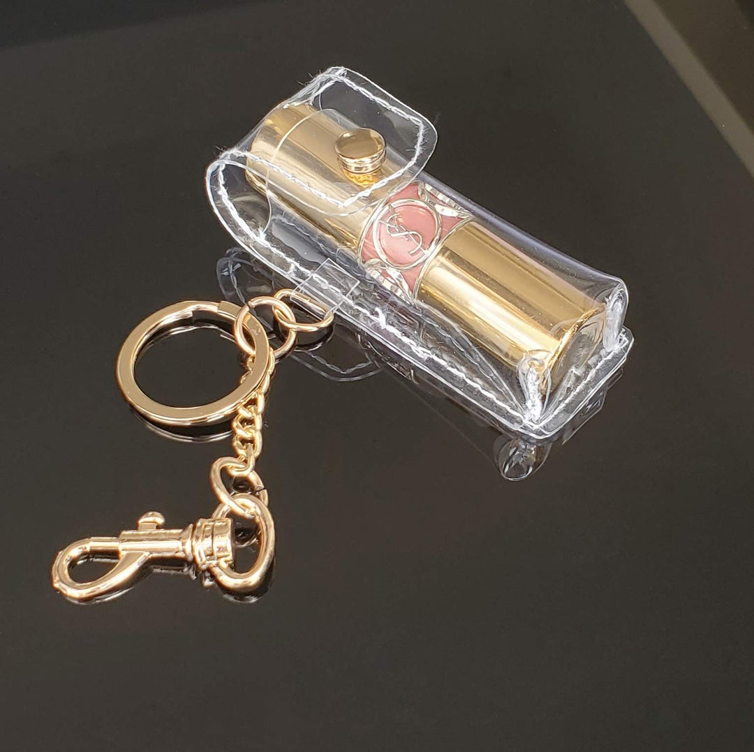 Chapstick Keychain Holder, Clear Fashion Lipstick Case Holder Lip Balm Holder with Key Chain, Portable, Gift for Women Girls(1 pack)