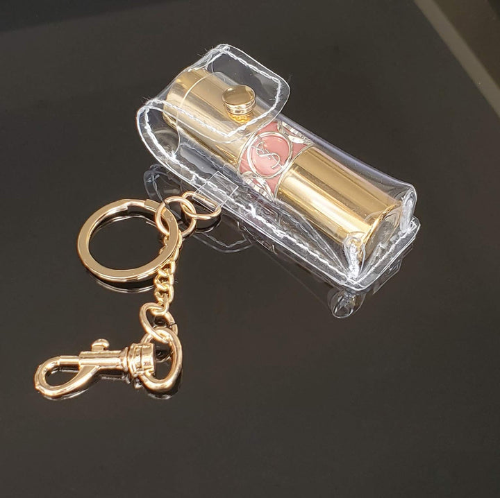 Chapstick Keychain Holder, Clear Fashion Lipstick Case Holder Lip Balm Holder with Key Chain, Portable, Gift for Women Girls(1 pack)