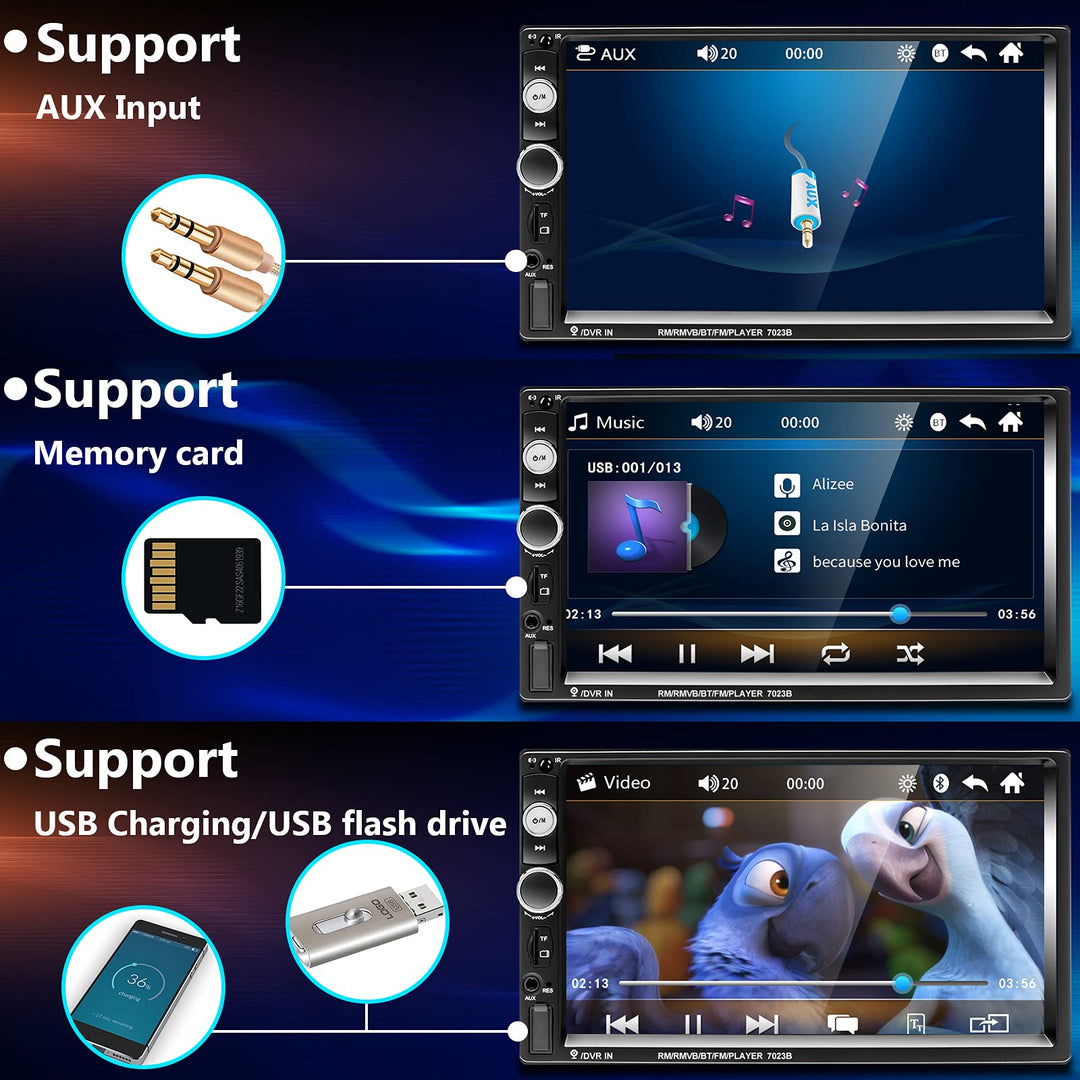 Podofo Double Din Car Stereo Radio 7 Inch Touch Screen Bluetooth Handsfree Mirror Link USB SD FM Audio Receiver with Backup Camera Wireless Remote Control Steering Wheel Control