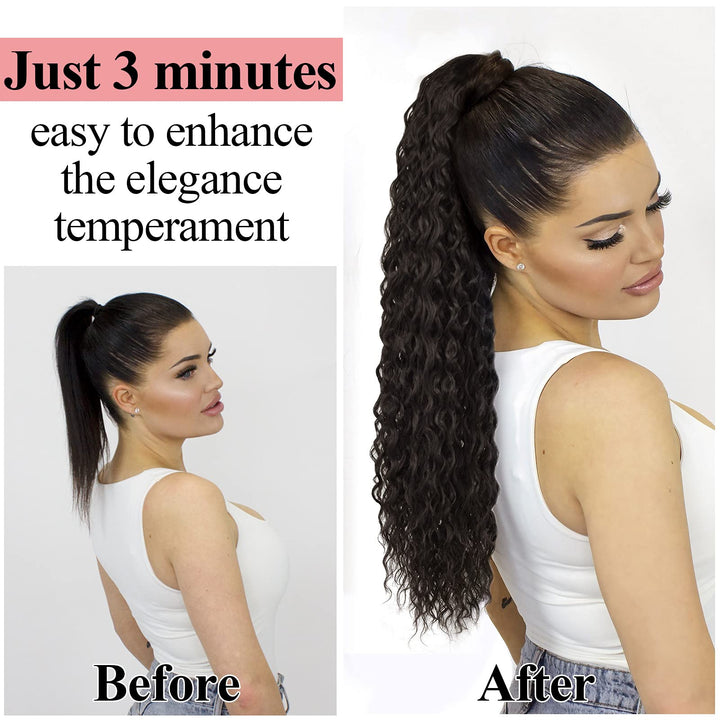 Brown Ponytail Extensions-Curly Drawstring Ponytail-Extension real human hair Feeling Long 24Inch Wave Clip in Hair Extensions Ponytail Synthetic Hairpiece for Black Women (#4,5.64 OZ)…
