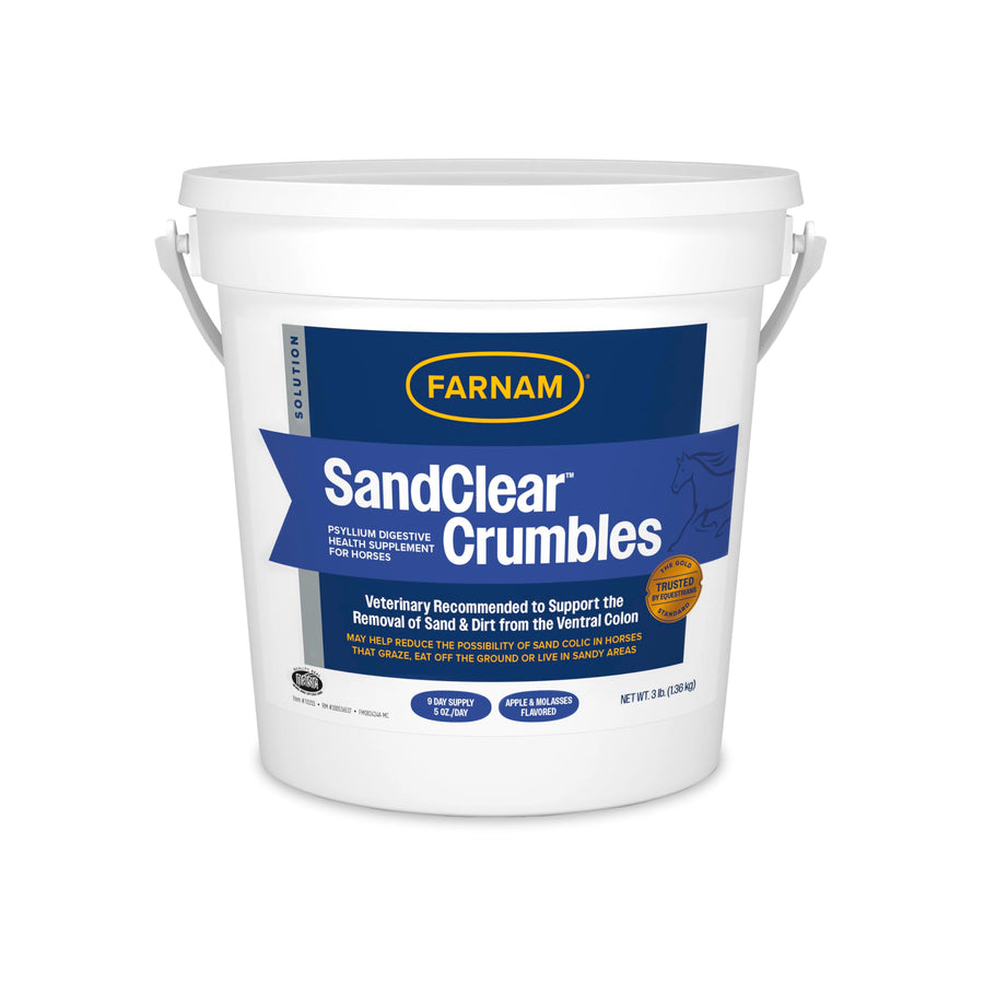 SandClear Crumbles, Psyllium Digestive Health Supplement for Horses supports the removal of sand and dirt from the ventral colon, 3 lb., 9 day supply