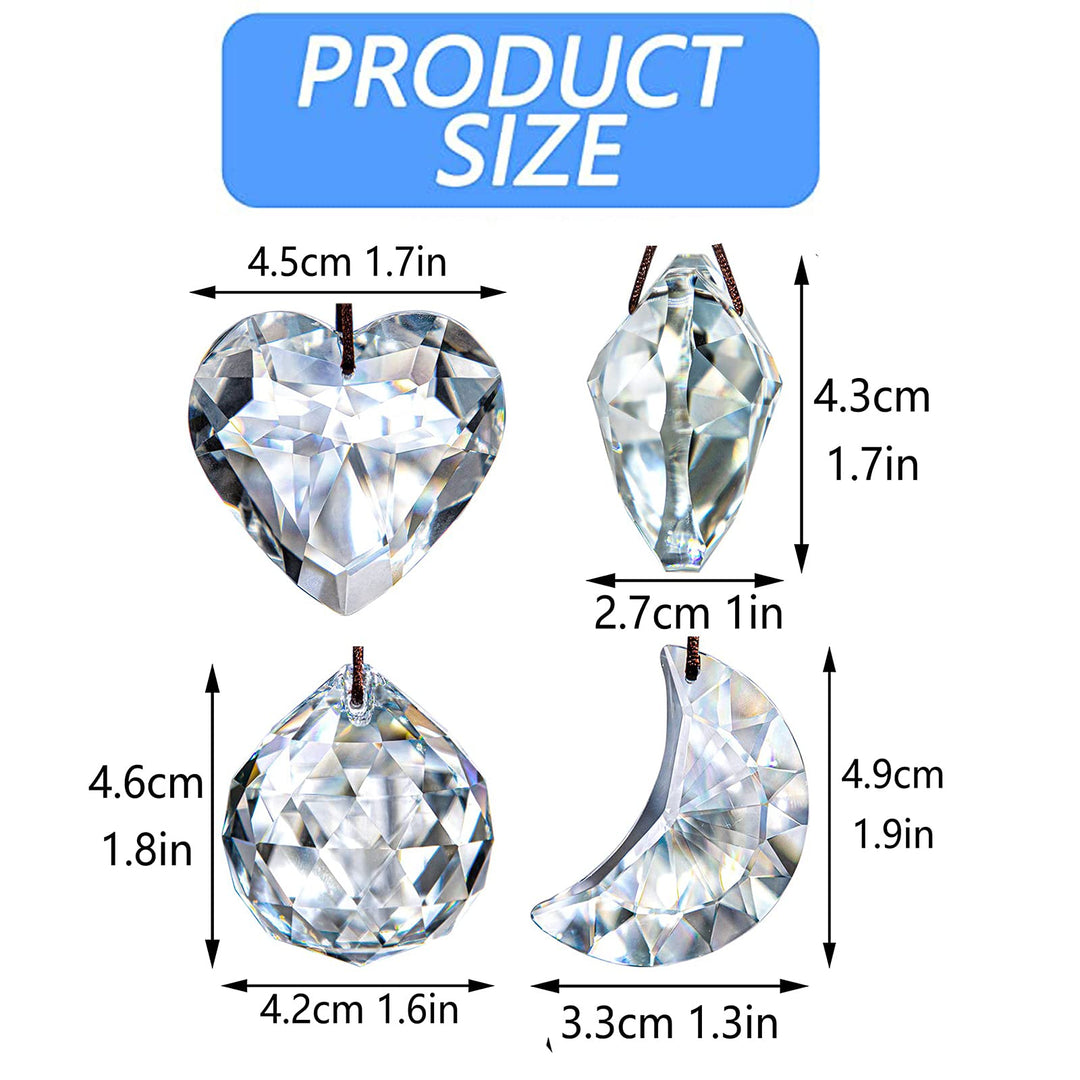 H&D HYALINE & DORA Clear Suncatcher Crystal Prism Ball Heart Moon Window Decor Ornament,Hanging Crystals Prisms for Car Garden,Pack of 3