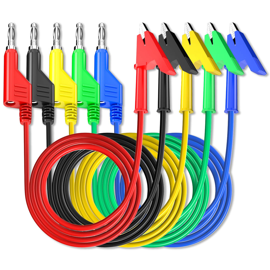 5PCS Test Leads 4mm Stackable Banana Plug to Crocodile Alligator Clips Flexible Cable Wire 3.3ft/1m for Multimeter Electrical Testing