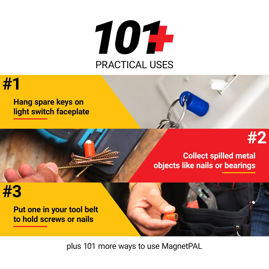 MagnetPal 3 pack Heavy-Duty Neodymium Anti-Rust Magnet, Best for Magnetic Stud Finder / Key Organizer / Indoor and Outdoor Multi Uses, Yellow with Key Ring (SP-MPM3YL)