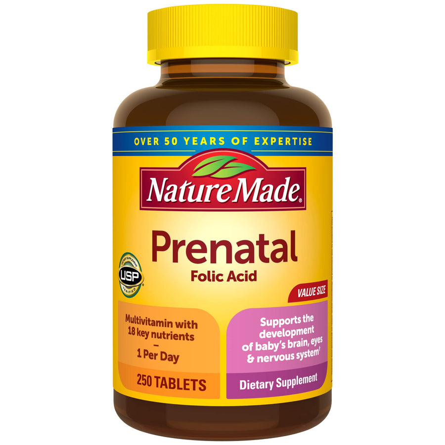 Prenatal Multivitamin with Folic Acid, Prenatal Vitamin and Mineral Supplement for Daily Nutritional Support, 250 Tablets, 250 Day Supply