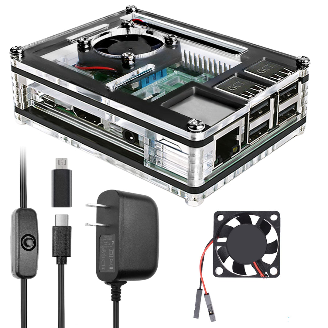 Raspberry Pi 3 B+ Case with Fan Cooling Pi 3B Case with 3 Pcs Heat-Sinks 5V 3A Power Supply for Raspberry Pi 3 B+ (B Plus) 3B (No Raspberry Pi Board)