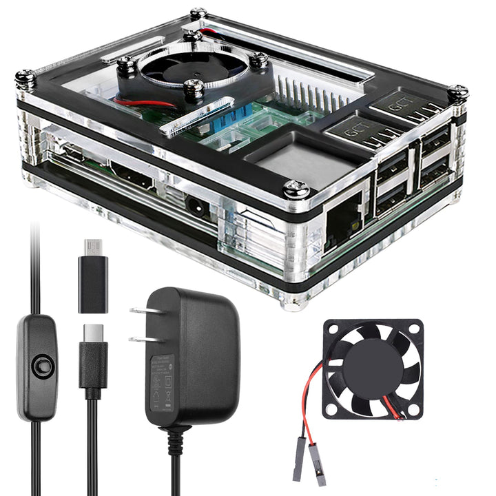 Raspberry Pi 3 B+ Case with Fan Cooling Pi 3B Case with 3 Pcs Heat-Sinks 5V 3A Power Supply for Raspberry Pi 3 B+ (B Plus) 3B (No Raspberry Pi Board)