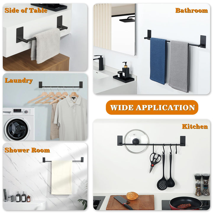 Towel Racks for Bathroom, 28 Inch SUS 304 Stainless Steel Adhesive Towel Bar No Drill, Strong Adhesion Matte Black Towel Rack, Rustproof Bath Towel Holder