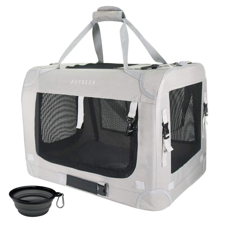 Extra Large Cat Carrier Soft Sided, Portable Small Dog Carrier for 2 Cats, 24x16.5x16 Car Travel Folding Comfortable Design with Bowl, Grey