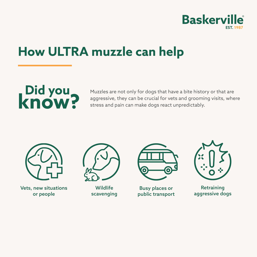 BASKERVILLE ULTRA MUZZLE - Patented Humane Design, Breathable, Dog can Pant and Drink, Adjustable, Padded, Dog Training Muzzle for Large Dogs, Prevents Biting, Wildlife Scavenging (Size 5, Black)