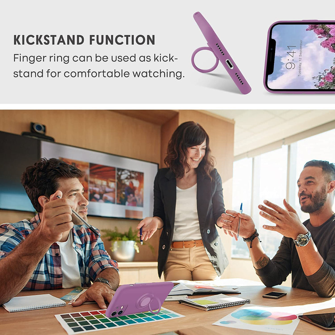 Compatible with iPhone 11 Case, Slim Silicone Protective Kickstand Ring Holder Soft Rubber Hybrid Hard Bumper Shockproof Protection Non-Slip with Car Mount Girls Women Cover, Deep Purple