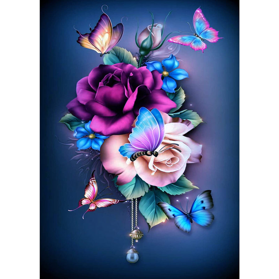 Painting Kits for Adults Diamond,DIY 5D Round Full Drill Butterfly Flowers Diamond Art,Very Suitable for Home Leisure and Wall Decoration 11.8x15.7 (Inches)