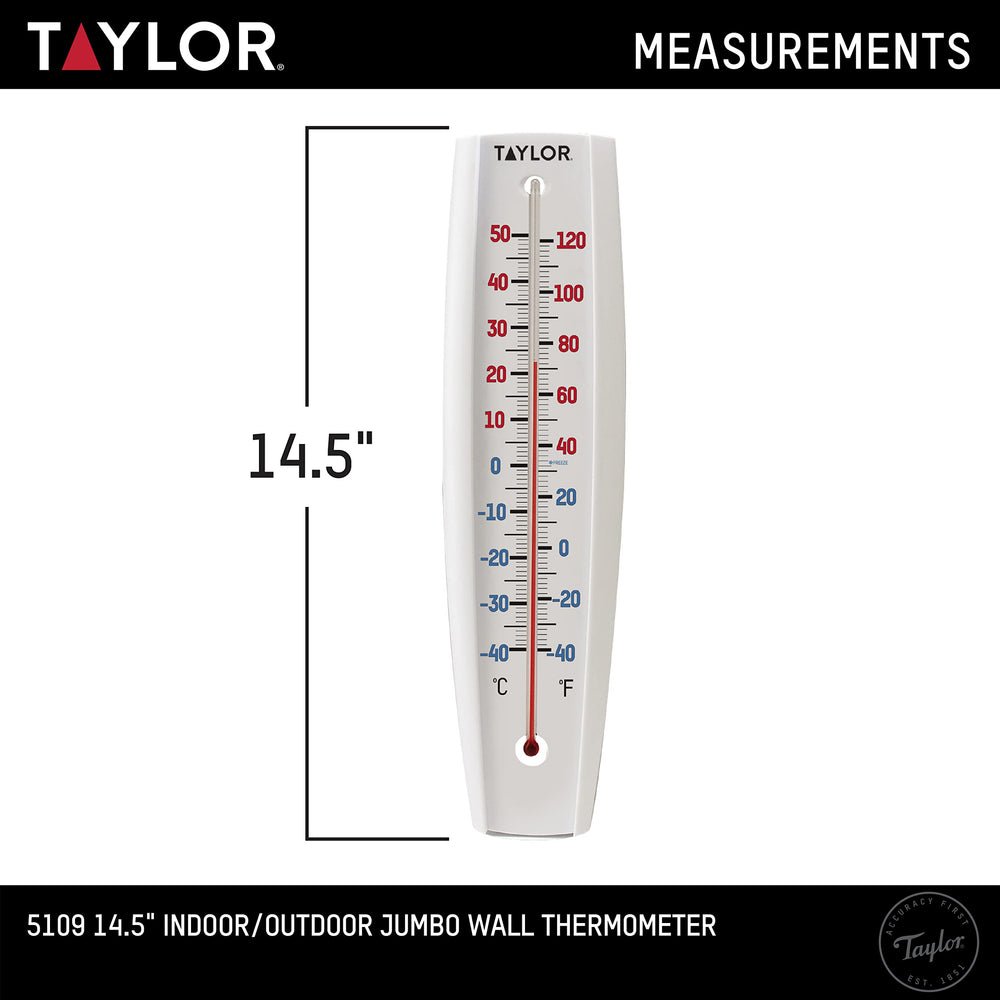 Indoor Outdoor Thermometer - Jumbo Number Wall Thermometer, Wireless Thermometer for Patio, Garden, or Nursery Area, 14.5-inch, White