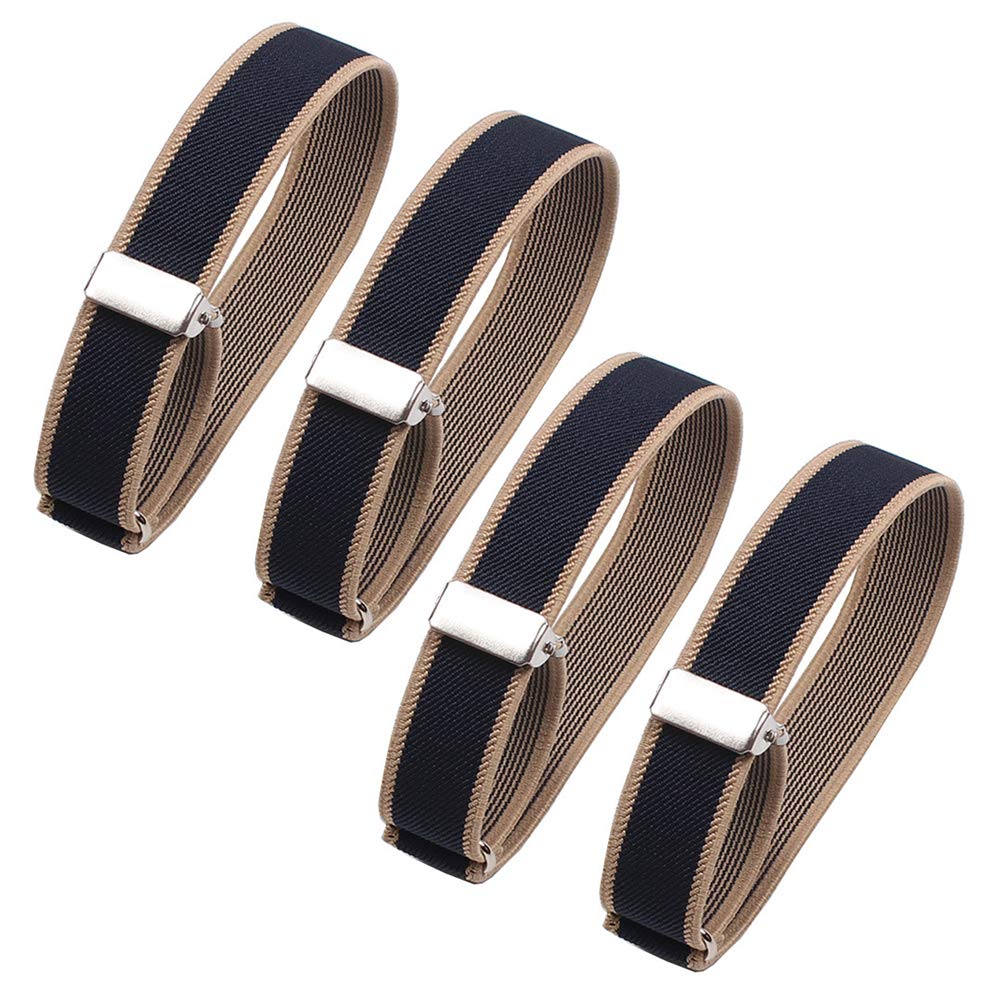4 Pieces (2 Pairs) Unisex Elastic Adjustable Armbands Anti-Slip Shirt Sleeve Holders Adjustable Arm Shirt Garters Hold Up Sleeve Garters Elastic Armbands, Blue with Beige Edge