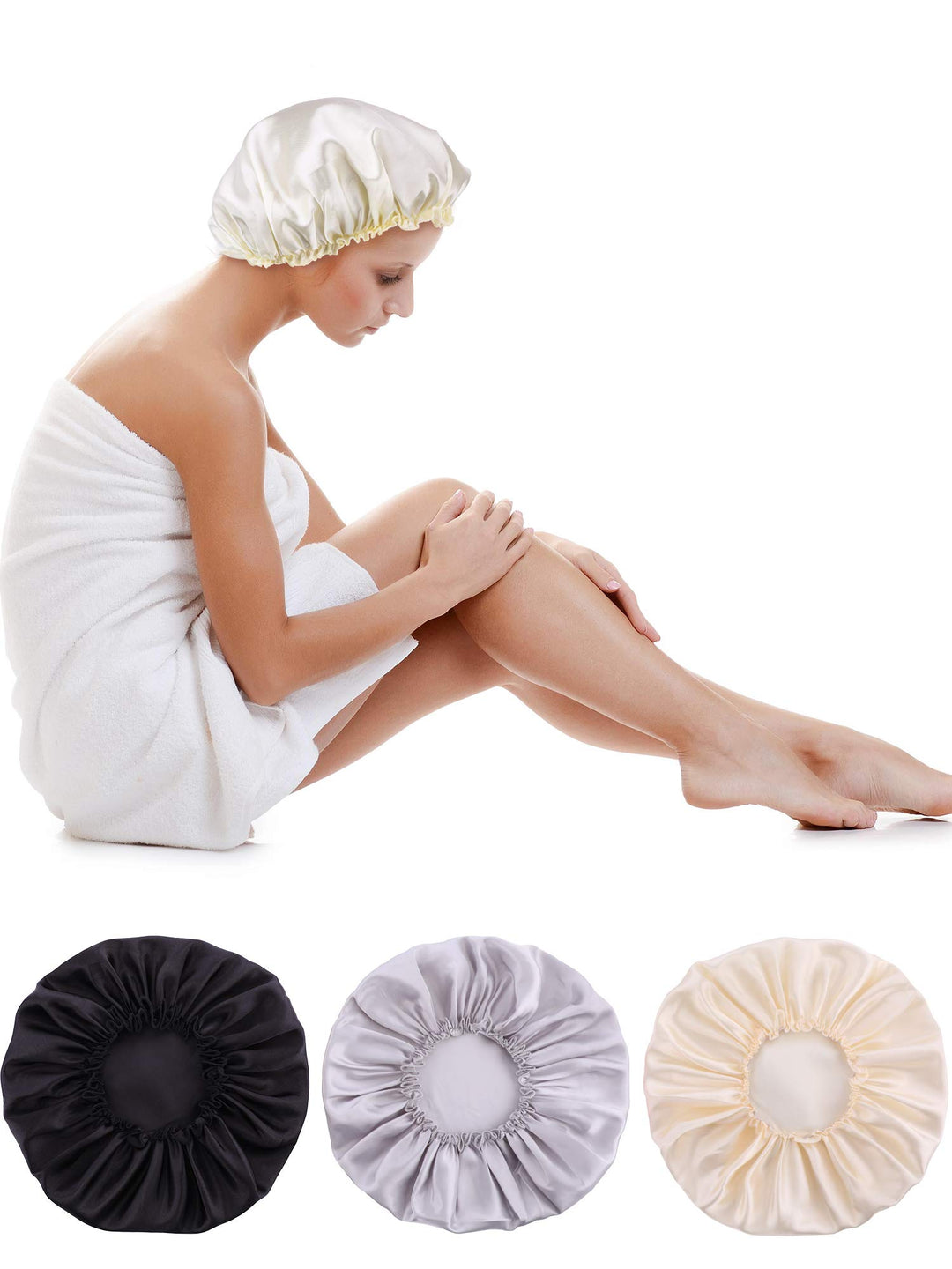 3 Pieces Sleep Cap Satin Bonnet Night Head Cover Sleeping Soft Hair Turbans for Women and Girls (Style Set 1)