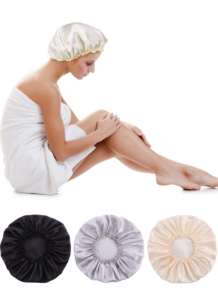 3 Pieces Sleep Cap Satin Bonnet Night Head Cover Sleeping Soft Hair Turbans for Women and Girls (Style Set 1)