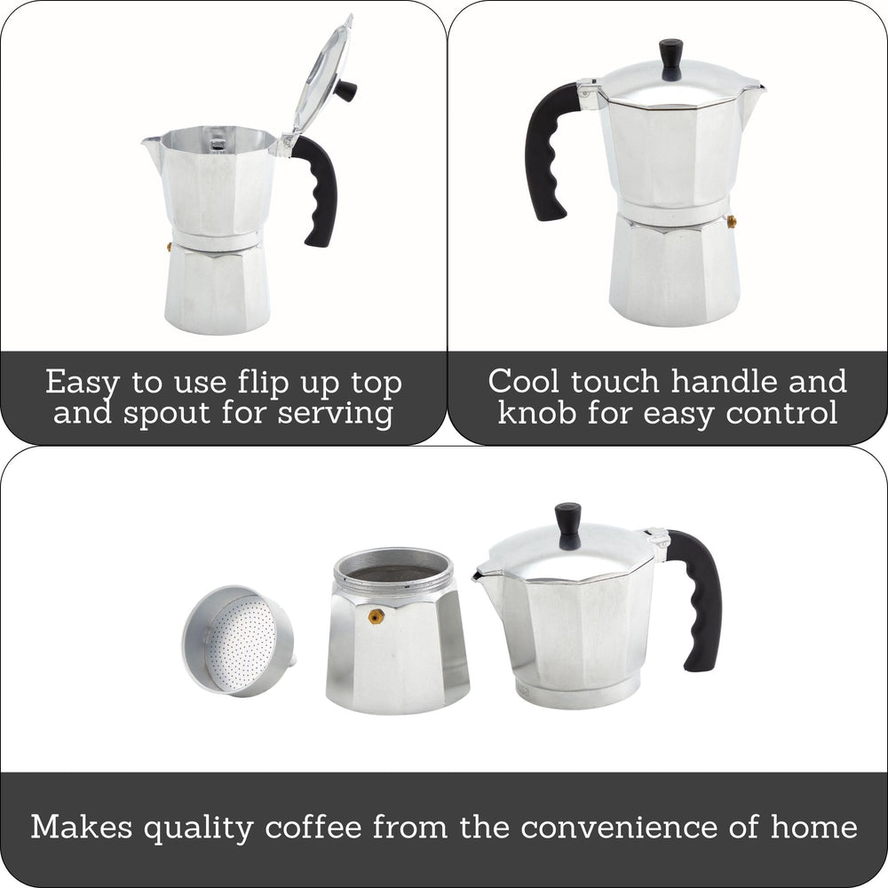 USA Aluminum Stovetop 6-cup Espresso Maker (B120-43V), Silver