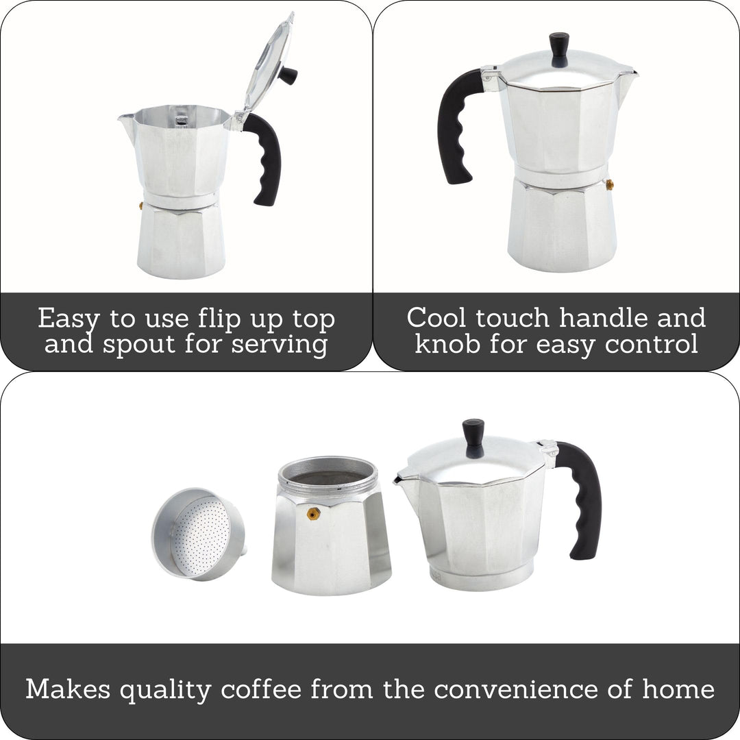 USA Aluminum Stovetop 6-cup Espresso Maker (B120-43V), Silver