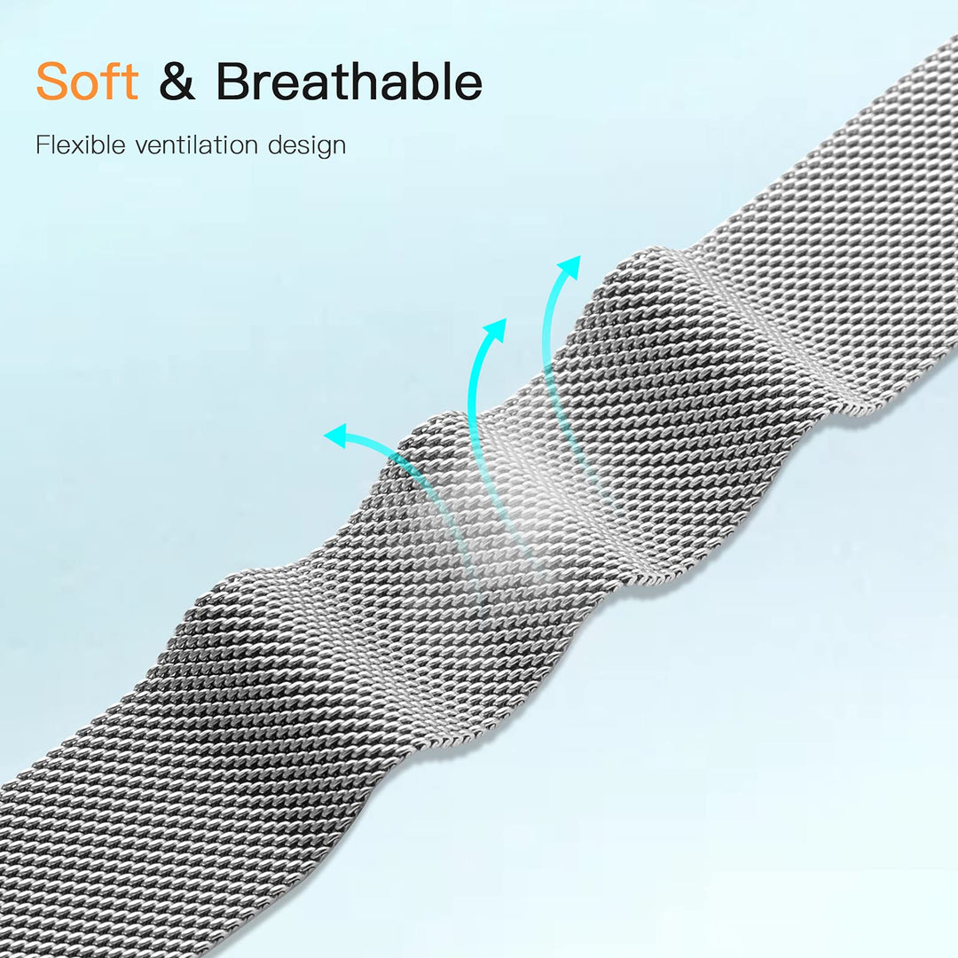 Compatible with Fitbit Versa and Versa 2 Bands for Women Men, Stainless Steel Mesh Metal Band Replacement for Fitbit Versa/Versa Lite Smart Watch, Silver Large