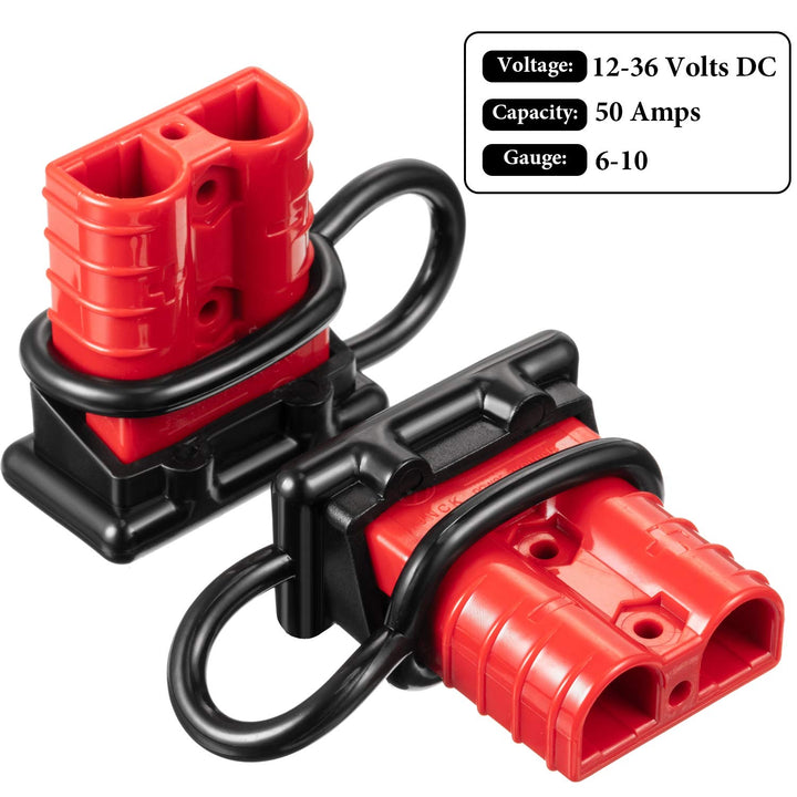 6 Sets 6-10 Gauge Battery Quick Connect Disconnect 50a 12-36v Battery Quick Connector Quick Wire Harness Plug Kit Battery Quick Connector Disconnect Plug for Motor Winch Trailer(Red)
