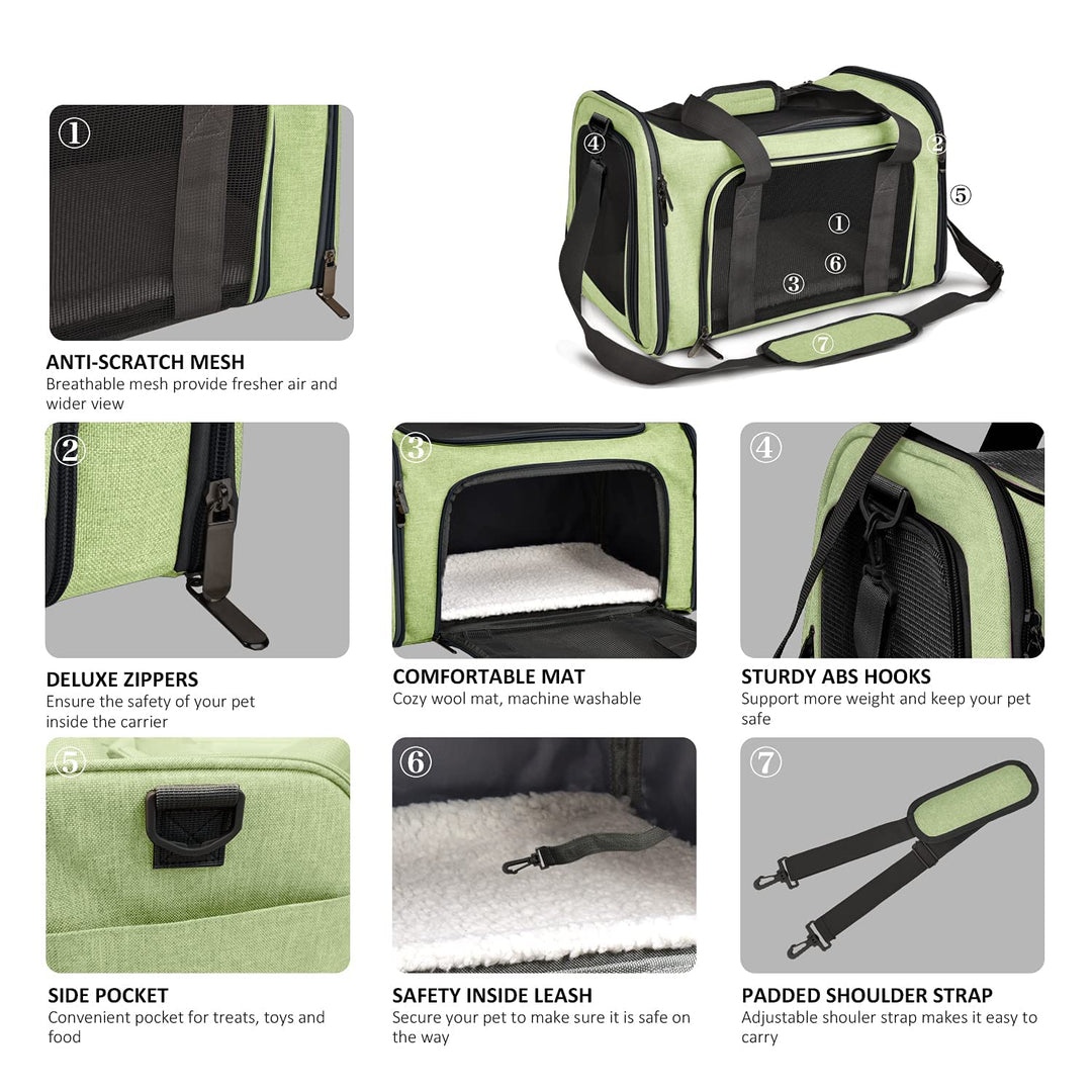 Pet Carrier for Small Medium Cats Dogs Puppies up to 15 Lbs, Airline Approved Small Dog Carrier Soft Sided, Collapsible Travel Puppy Carrier - Green