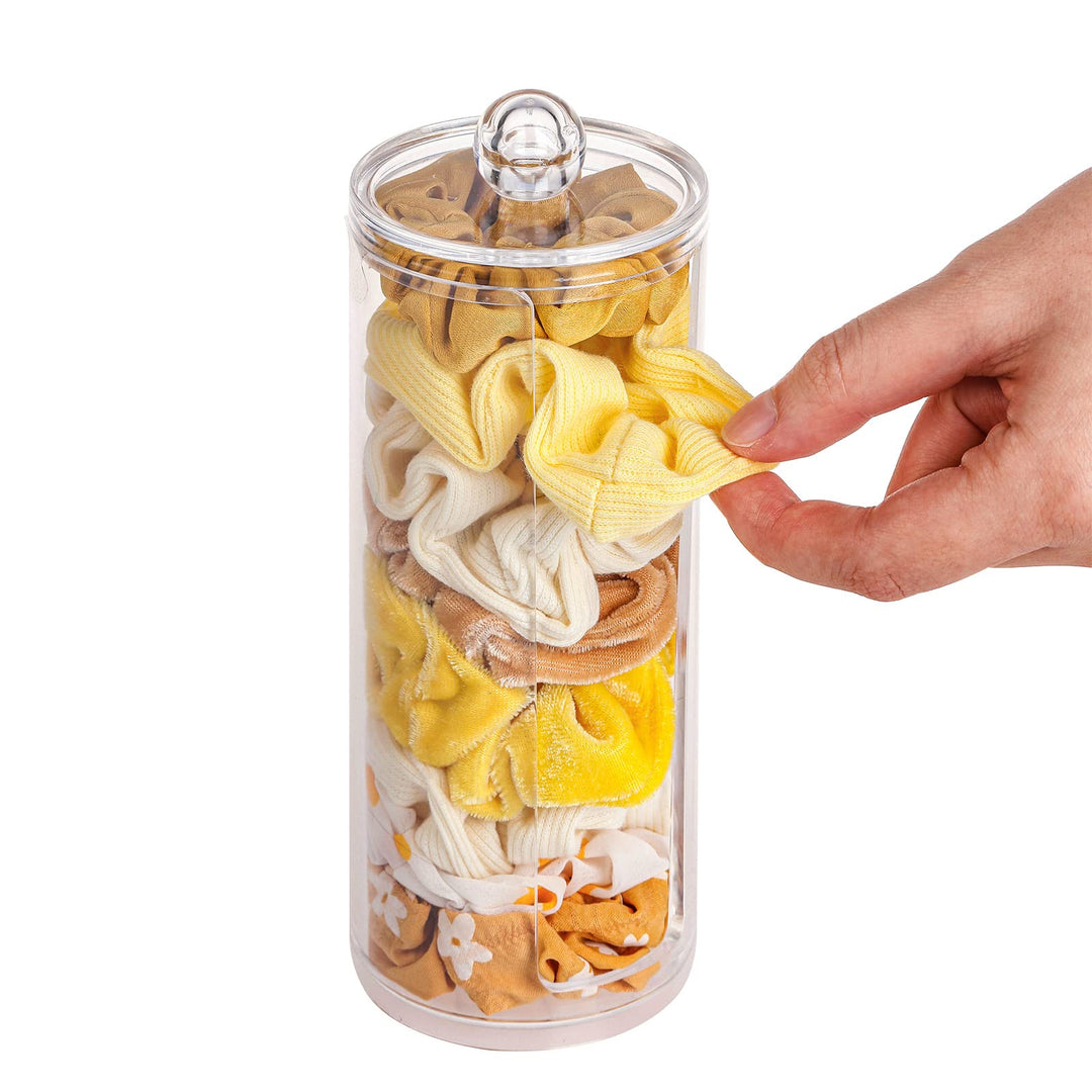 Clear Scrunchie Holder Stand, Hair Tie Organizer Stand with Lid, Portable Hair Accessories Organizer Perfect Scrunchy Display Organizer for Teen Girls
