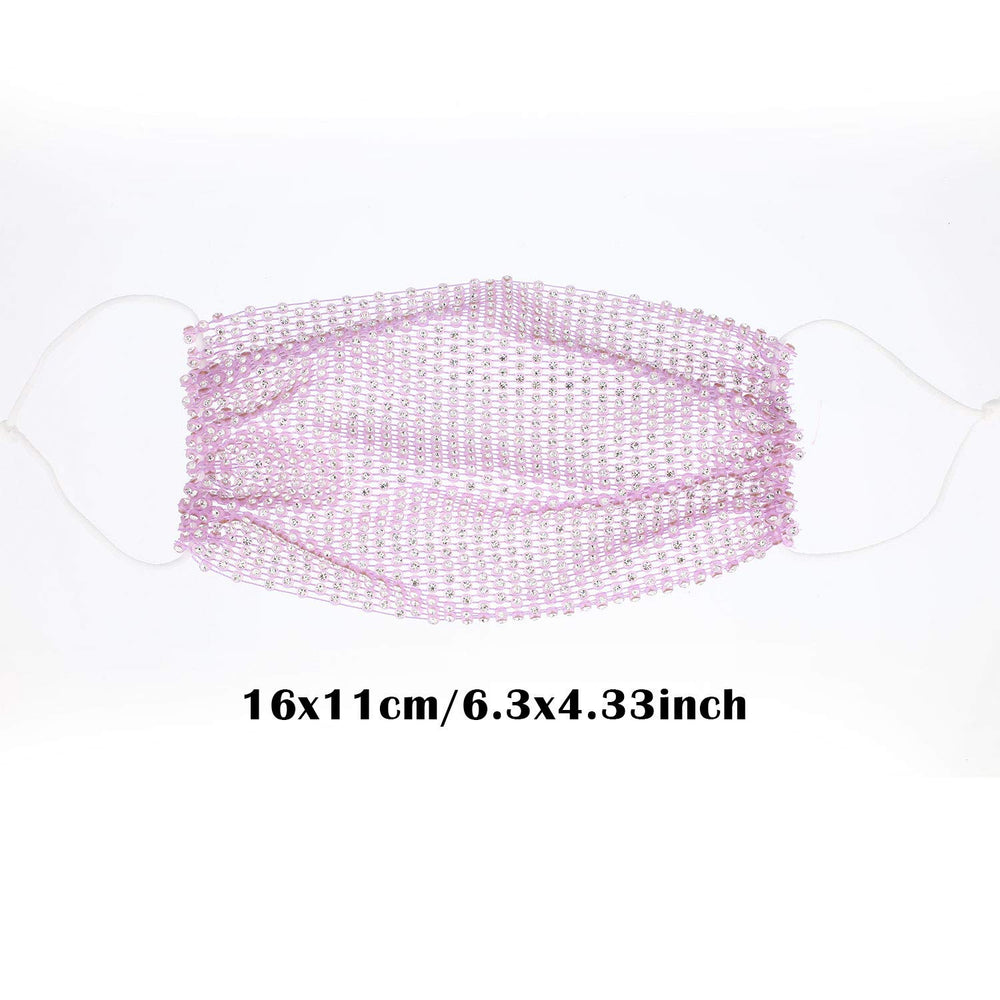 4 Pieces Rhinestone Mesh Face Cover Crystal Metal Glittery Masquerade for Cosplay Party Costume (Black, White, Pink, Purple)