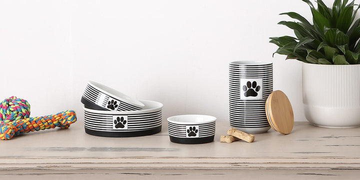 Paw & Patch Ceramic Pet Collection, Treat Canister, 4x6.5, Black,Treat Canister, 4x6.5,5742