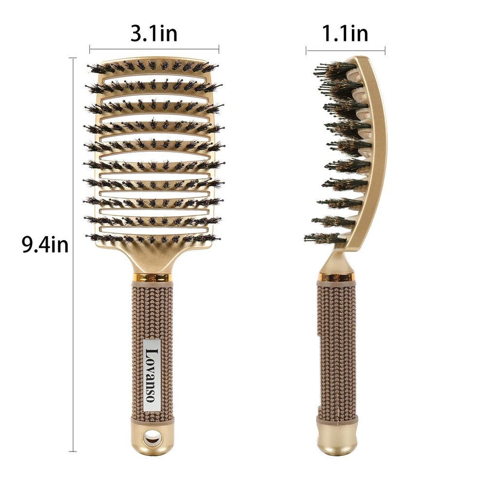 2pcs Boar Bristle Hair Brushes Curved Vented Brush for Long, Thick, Thin, Curly & Tangled Hair Women & Men with Faster Blow Dryer Drying