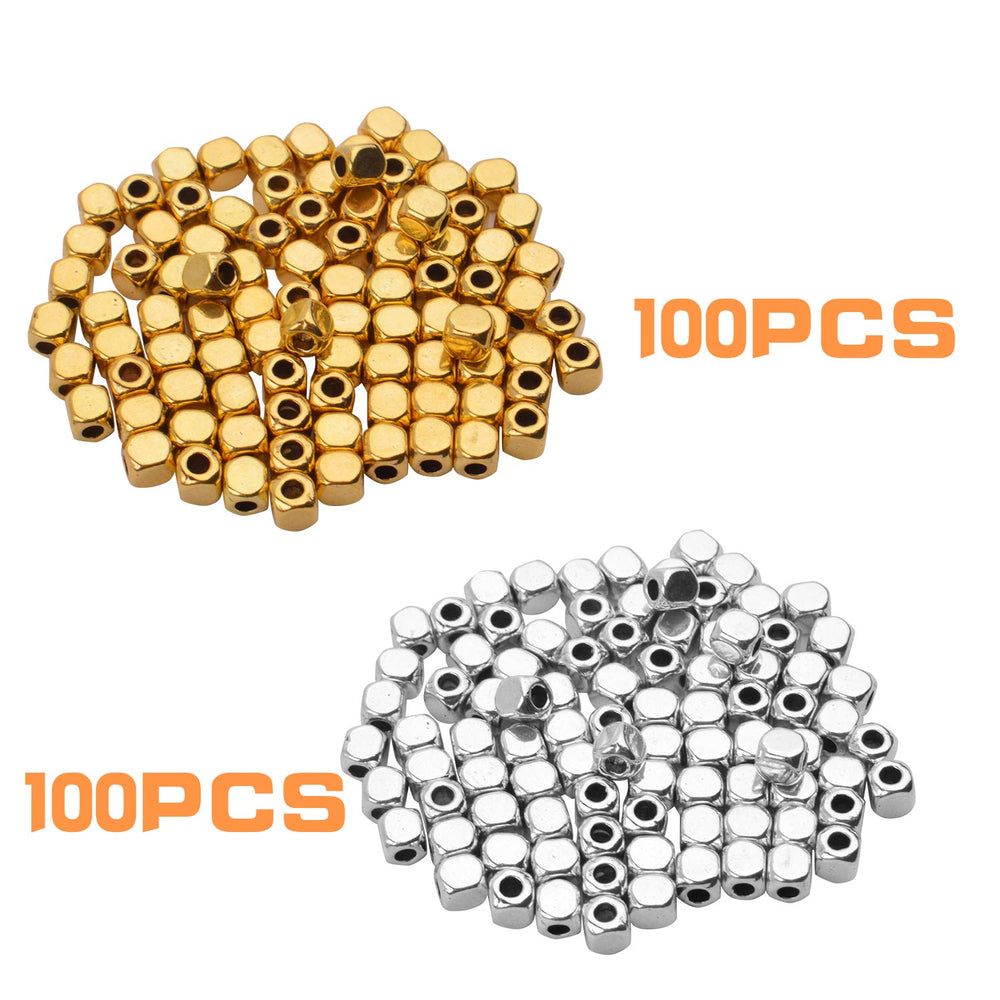 200pcs 3.5mm Cube Beads Square Spacer Beads Jewelry Findings for Bracelets Crafts DIY,Gold and Silver