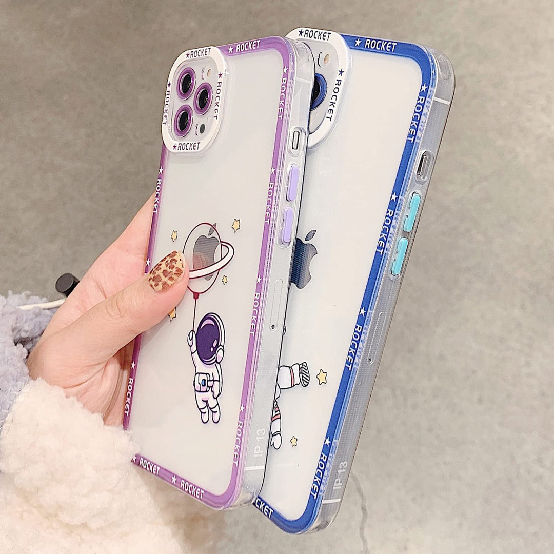 for iPhone 13 Pro Max Case Cute Cartoon Astronaut Spaceman Phone Case for Women Men Camera Lens Full Cover Protection Soft Silicone Bumper 13 Pro Max Case 6.7 inch (Blue)