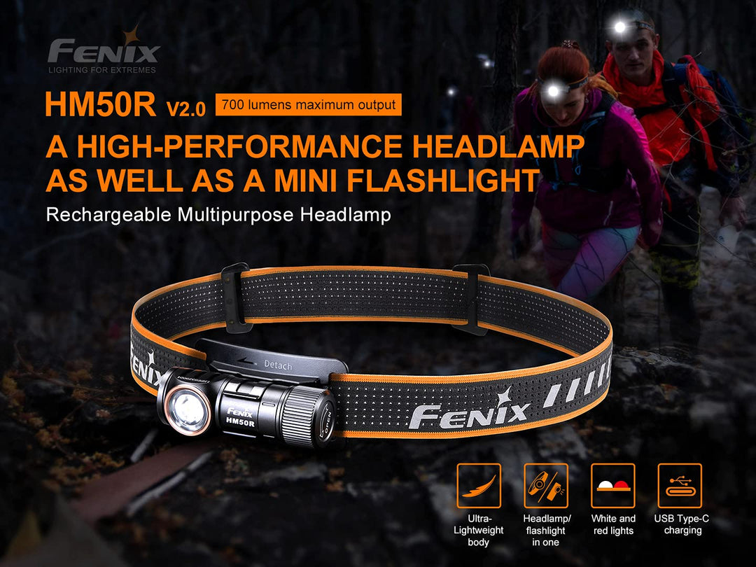 HM50R v2.0 Headlamp, 700 Lumen USB-C Rechargeable Lightweight with White/Red Light, with Lumentac Organizer