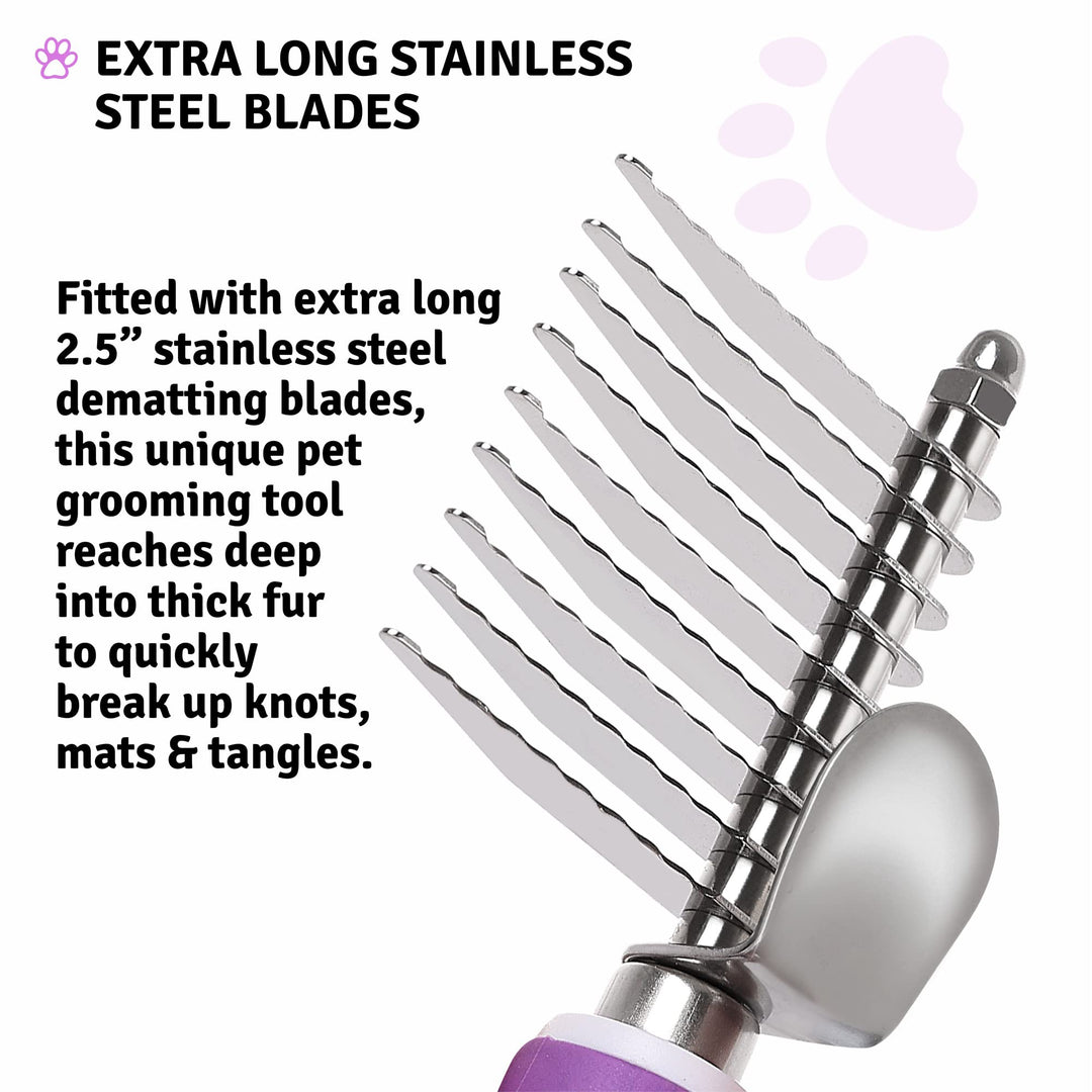 Poodle Dematting Fur Rake Comb Brush for Dogs and Cats - Long 2.5 Steel Safety Blades Metal Comb for Detangling Matted or Knotted Undercoat Hair