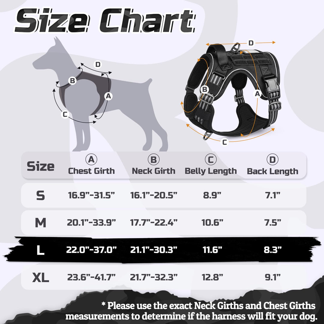 Tactical Dog Harness for Large Dogs, No Pull Military Service Vest with Handle & Molle, Easy Control for Training Walking, Adjustable Reflective Straps, Black, L