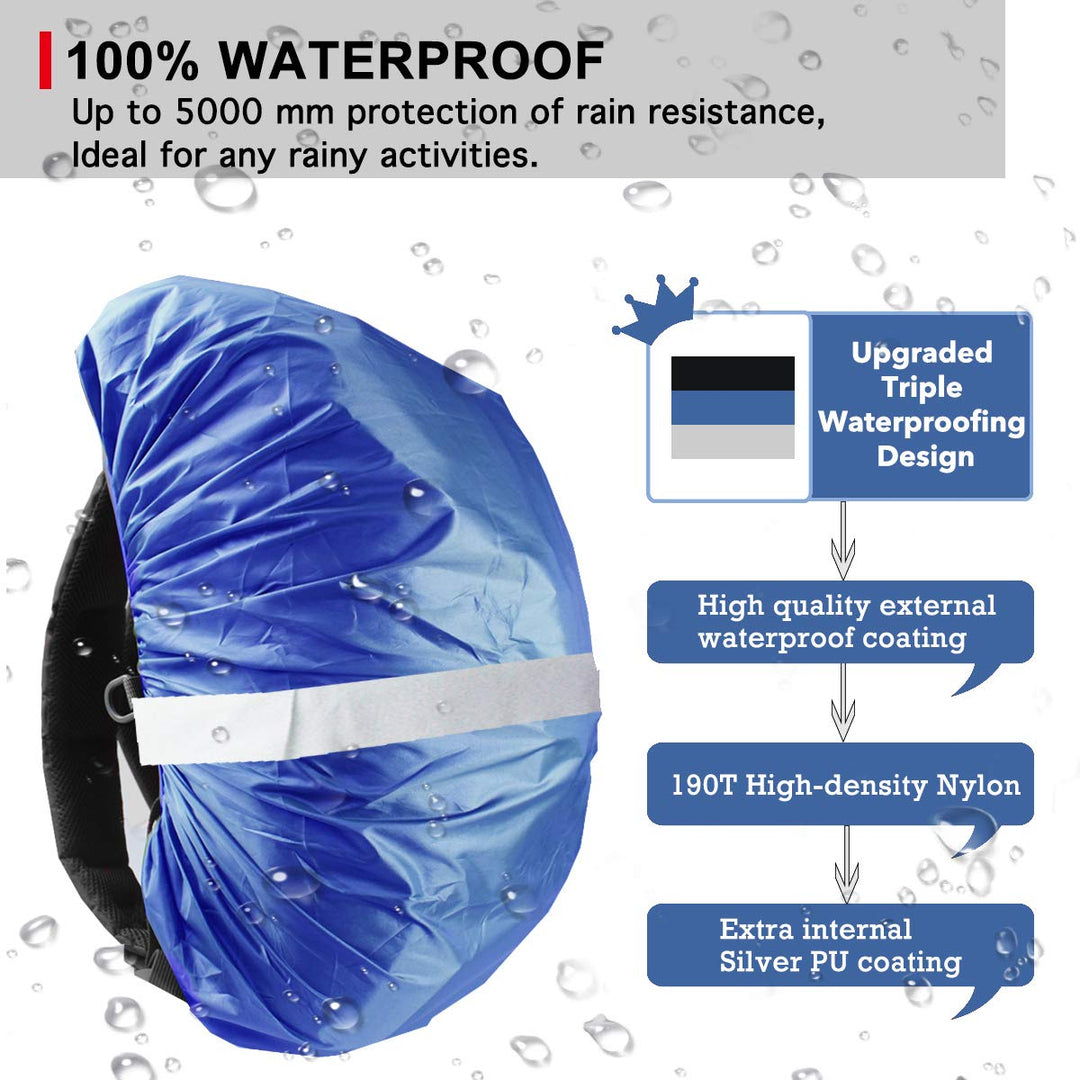 Hi-Visibility Backpack Rain Cover with Reflective Strip 100% Waterproof Ultralight Backpack Cover, Storage Pouch, Anti-Slip Cross Buckle Strap, for Hiking, Camping, Biking, Outdoor, Traveling