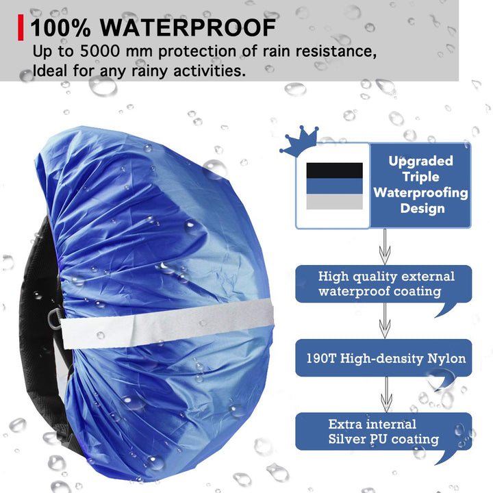 Hi-Visibility Backpack Rain Cover with Reflective Strip 100% Waterproof Ultralight Backpack Cover, Storage Pouch, Anti-Slip Cross Buckle Strap, for Hiking, Camping, Biking, Outdoor, Traveling