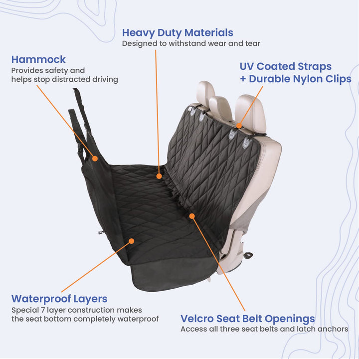 Dog Backseat Cover with Hammock for Cars, SUVs, and Trucks – Waterproof Layers, Nonslip Seat Protector, Durable Nylon Clips, K9 Shield with Heavy Duty Thread, (Regular, Black)