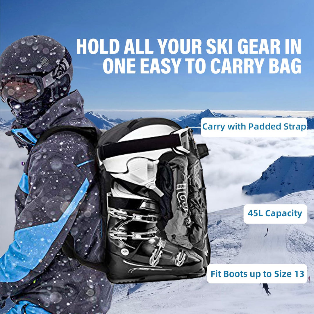 Ski Boot Bag, Ski Boot Backpack Travel, Snowboard Boots and Helmet Bags for Skiing, Snowboarding boot backpack for Flying Air Gloves Jacket Goggles