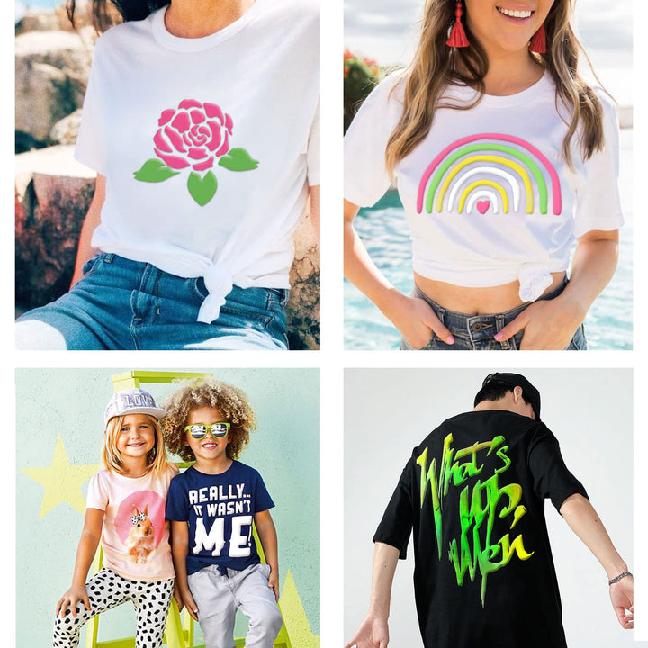 4 Sheet 3D Puff Heat Transfer Vinyl Glow in The Dark HTV Foaming HTV Luminous HTV Glow in Dark Iron on Vinyl 10 x 12 Inch Fluorescent Heat Press Vinyl for T-Shirts