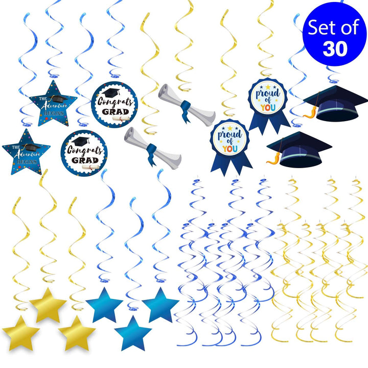 2021 Graduation Hanging Navy Blue and Gold Decorations Foil Swirls Kit,College High School Graduation Decoration Party Supplies,Congrats Grad,Proud of You by Forcemaxe