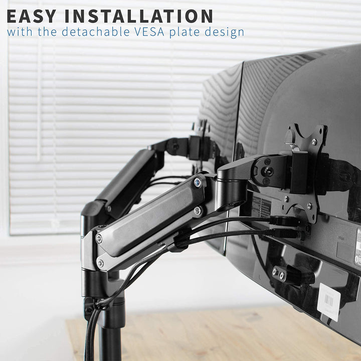 Heavy Duty Single 17 to 35 inch Monitor Pneumatic Spring Arm Stand, Aluminum Clamp-on Desk Mount, Fits 1 Screen, Max VESA 100x100, Black, STAND-V100G