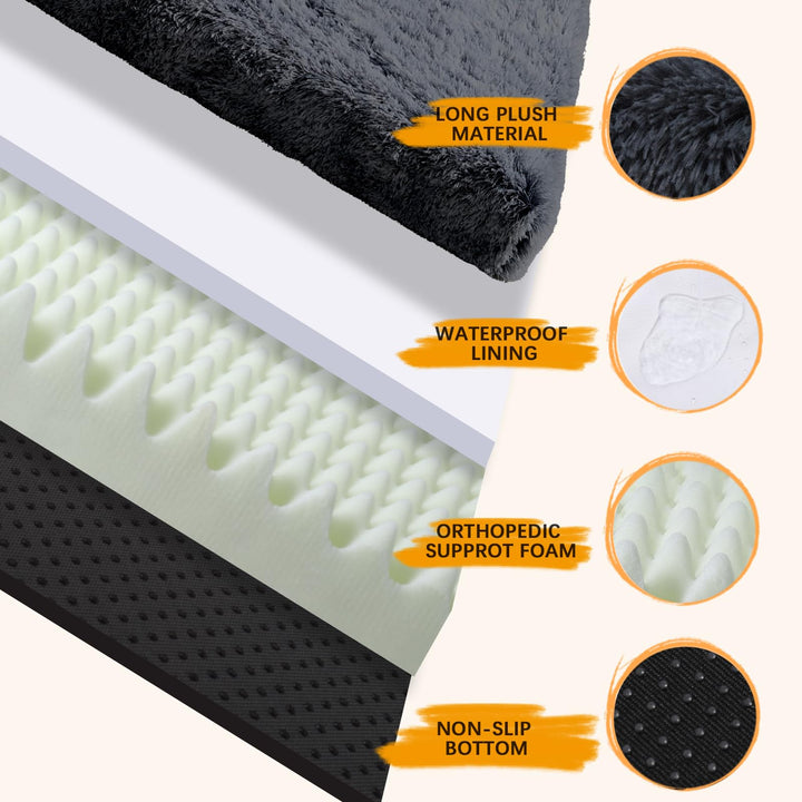 Orthopedic Dog Beds Medium/Large Sized Dog Washable Removable Cover, Plush Dog Bed Waterproof Lining NonSkid Bottom, Crate Foam Dog Pillow Mattress Fluffy Anti Anxiety Pet Bed 35x23 Inch, Dark Grey