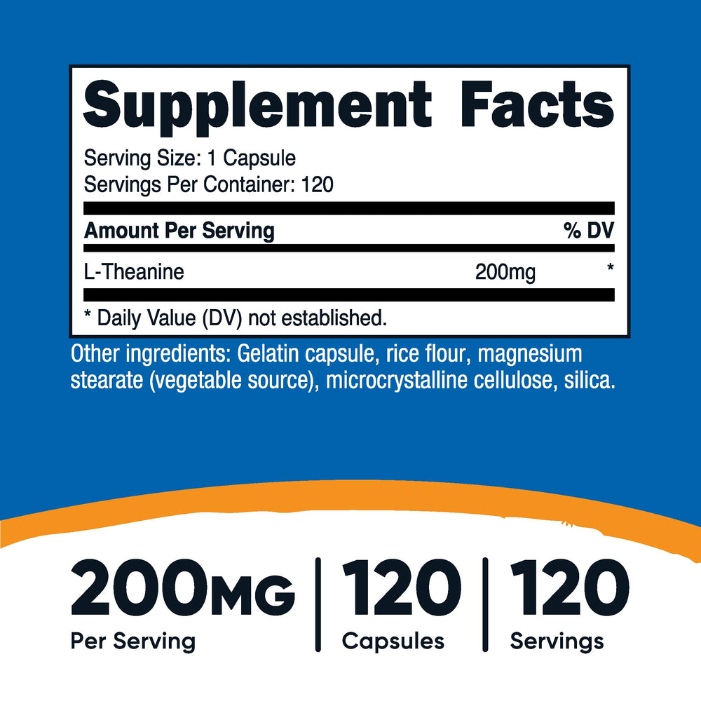 L-Theanine 200mg, 120 Capsules, Double Strength - Non-GMO, Gluten Free