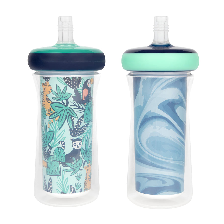 Insulated Straw Cup for Toddlers 2pk – Wild and Free & Marbled – Dark Blue, 9 ounces