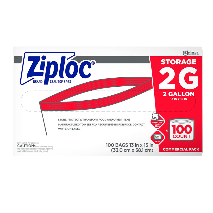 Ziploc® Double Zipper Bags, 2 Gallon, Clear, Case Of 100